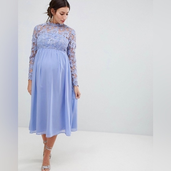 Chi Chi London Maternity Lolita Eyelet High Neck Midi Dress Purple Size 8 - Picture 1 of 13